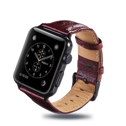 Ostrich Skin Texture Genuine Leather Wrist Watch Band for Apple Watch Series 3 & 2 & 1 42mm(Wine Red) - Watch Bands by buy2fix | Online Shopping UK | buy2fix