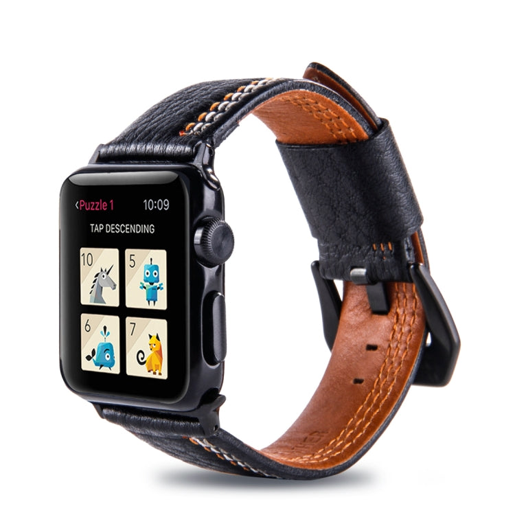 For Apple Watch Series 3 & 2 & 1 42mm Tiga Line Pattern PU Leather Wrist Watch Band (Black) - Watch Bands by buy2fix | Online Shopping UK | buy2fix