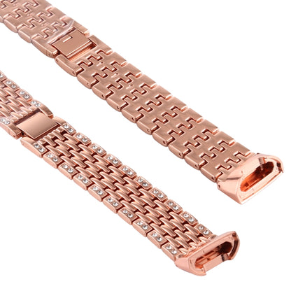 For Fitbit Charge 3 Diamond-studded Stainless Steel  Watch Band(Rose Gold) - Watch Bands by buy2fix | Online Shopping UK | buy2fix