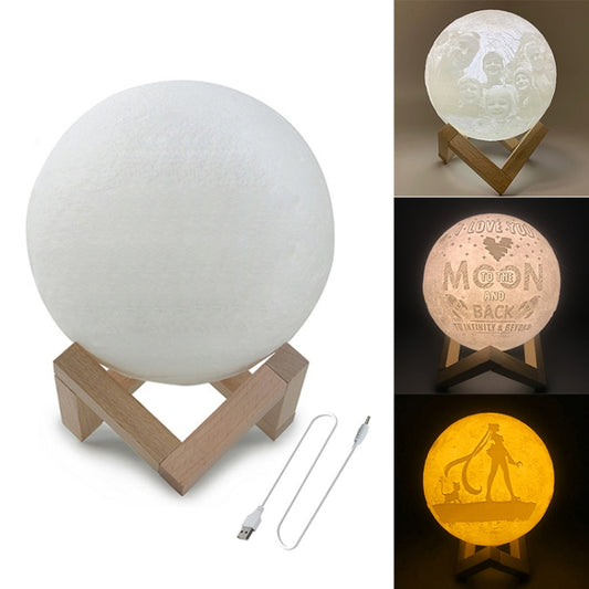 Customized Patted 3-color 3D Print Lamp USB Charging Energy-saving LED Night Light with Wooden Holder Base, Diameter:15cm - Night Lights by buy2fix | Online Shopping UK | buy2fix