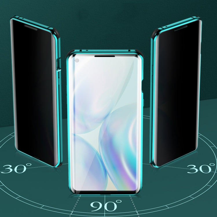 For OnePlus 8 Four-corner Shockproof Anti-peeping Magnetic Metal Frame Double-sided Tempered Glass Case(Blue) - OnePlus Cases by buy2fix | Online Shopping UK | buy2fix