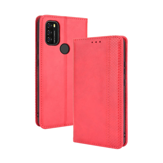 For Blackview A70 (2021) Magnetic Buckle Retro Crazy Horse Texture Horizontal Flip Leather Case with Holder & Card Slots & Photo Frame(Red) - More Brand by buy2fix | Online Shopping UK | buy2fix