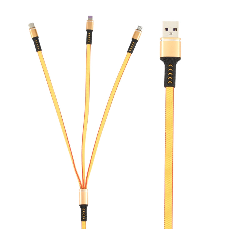 1.2m USB to 8 Pin + USB-C / Type-C + Micro USB 3 in 1 Nylon Braided Charging Cable(Yellow) - Multifunction Cable by buy2fix | Online Shopping UK | buy2fix