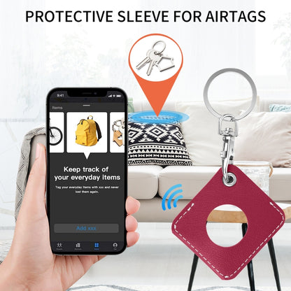 Square PU Leather Case Shockproof Anti-scratch Protective Cover with Keychain Ring Loop For AirTag(Rose Red) - Key Chain Series by MOMAX | Online Shopping UK | buy2fix