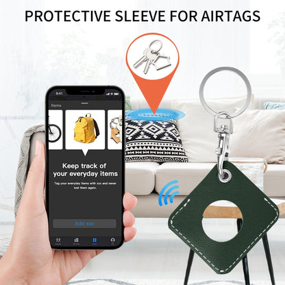 Square PU Leather Case Shockproof Anti-scratch Protective Cover with Keychain Ring Loop For AirTag(Deep Green) - Key Chain Series by MOMAX | Online Shopping UK | buy2fix