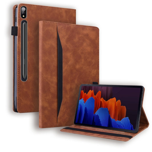 For Samsung Galaxy Tab S8 / Galaxy Tab S7 2020 SM-T870 / SM-T875 Business Shockproof Horizontal Flip Leather Case with Holder & Card Slots & Photo Frame & Pen Slot & Sleep / Wake-up Function(Brown) - Galaxy Tab S8 Cases by buy2fix | Online Shopping UK | buy2fix