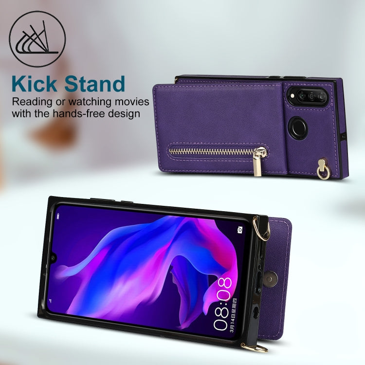 For Huawei P30 Lite Cross-body Zipper Square TPU+PU Back Cover Case with Holder & Card Slots & Wallet & Strap(Purple) - Huawei Cases by buy2fix | Online Shopping UK | buy2fix