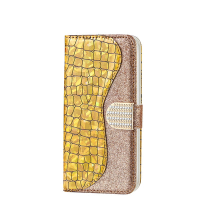 For iPhone 13 Pro Max Laser Glitter Powder Matching Crocodile Texture Horizontal Flip Leather Case with Card Slots & Holder & Wallet (Gold) - iPhone 13 Pro Max Cases by buy2fix | Online Shopping UK | buy2fix