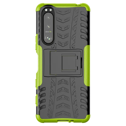 For Sony Xperia 5 III Tire Texture Shockproof TPU+PC Protective Case with Holder(Green) - Sony Cases by buy2fix | Online Shopping UK | buy2fix