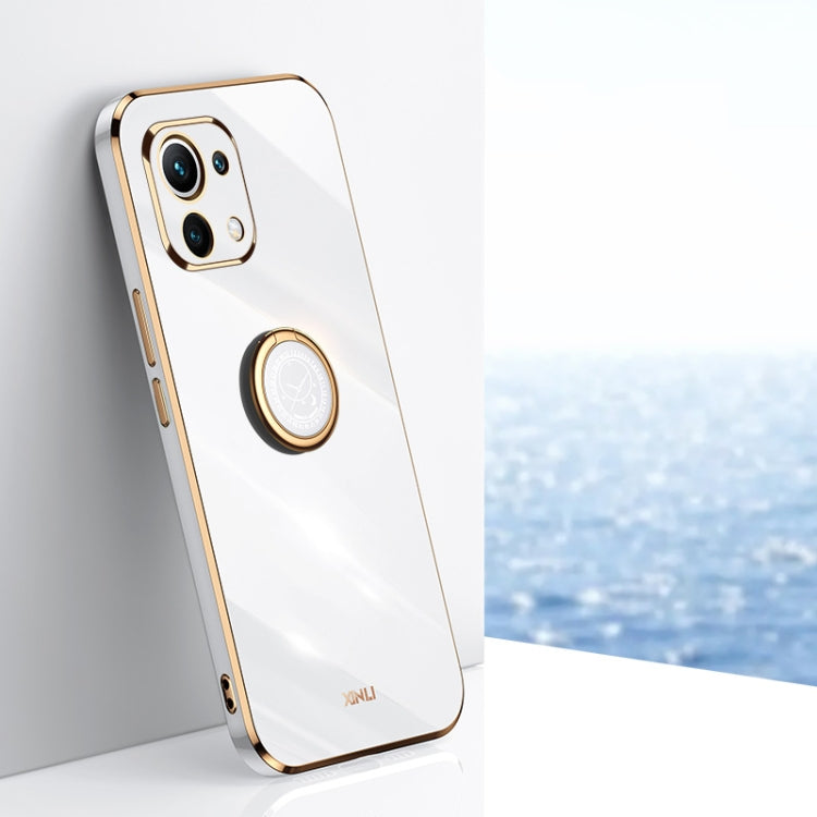For Xiaomi Mi 11 Lite XINLI Straight 6D Plating Gold Edge TPU Shockproof Case with Ring Holder(White) - Xiaomi Cases by XINLI | Online Shopping UK | buy2fix