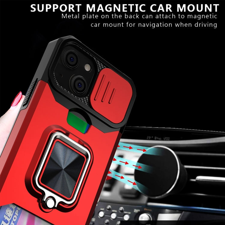 For iPhone 13 mini Sliding Camshield Card Slot Ring Kickstand Phone Case (Black) - iPhone 13 mini Cases by buy2fix | Online Shopping UK | buy2fix