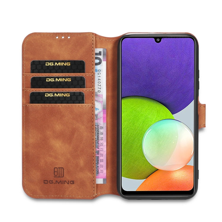 For Samsung Galaxy A22 4G DG.MING Retro Oil Side Horizontal Flip Leather Case with Holder & Card Slots & Wallet(Brown) - Galaxy Phone Cases by DG.MING | Online Shopping UK | buy2fix