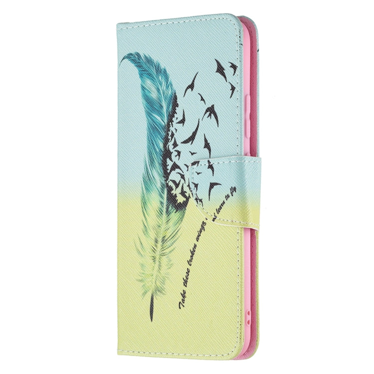 For OPPO Realme C21 / C20 Colored Drawing Pattern Horizontal Flip Leather Case with Holder & Card Slots & Wallet(Feather) - Realme Cases by buy2fix | Online Shopping UK | buy2fix