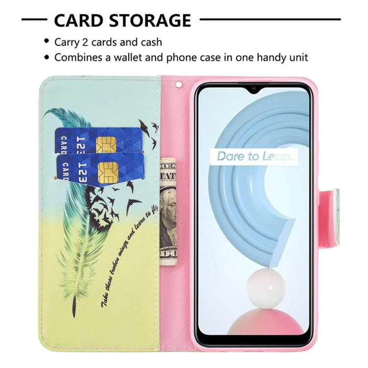 For OPPO Realme C21 / C20 Colored Drawing Pattern Horizontal Flip Leather Case with Holder & Card Slots & Wallet(Feather) - Realme Cases by buy2fix | Online Shopping UK | buy2fix