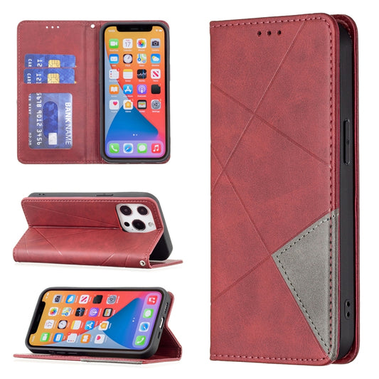 For iPhone 13 mini Rhombus Texture Horizontal Flip Magnetic Leather Case with Holder & Card Slots (Red) - iPhone 13 mini Cases by buy2fix | Online Shopping UK | buy2fix