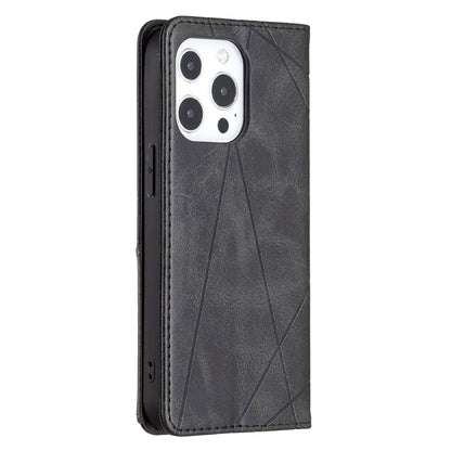 For iPhone 13 Pro Max Rhombus Texture Horizontal Flip Magnetic Leather Case with Holder & Card Slots (Black) - iPhone 13 Pro Max Cases by buy2fix | Online Shopping UK | buy2fix