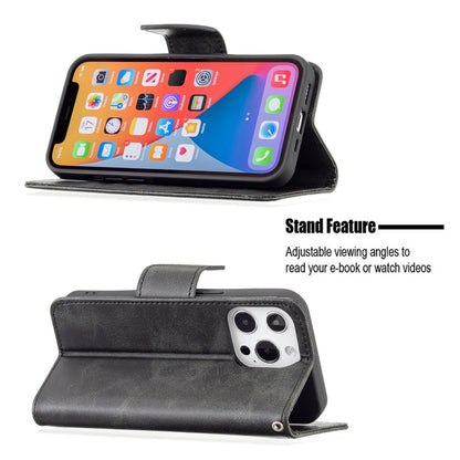 For iPhone 13 Retro Lambskin Texture Pure Color Horizontal Flip PU Leather Case, with Holder & Card Slots & Wallet & Lanyard(Black) - iPhone 13 Cases by buy2fix | Online Shopping UK | buy2fix