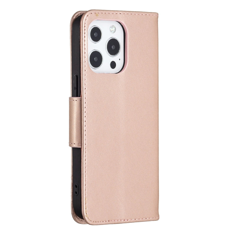 For iPhone 13 Pro Max Embossing Two Butterflies Pattern Horizontal Flip PU Leather Case with Holder & Card Slot & Wallet & Lanyard (Rose Gold) - iPhone 13 Pro Max Cases by buy2fix | Online Shopping UK | buy2fix