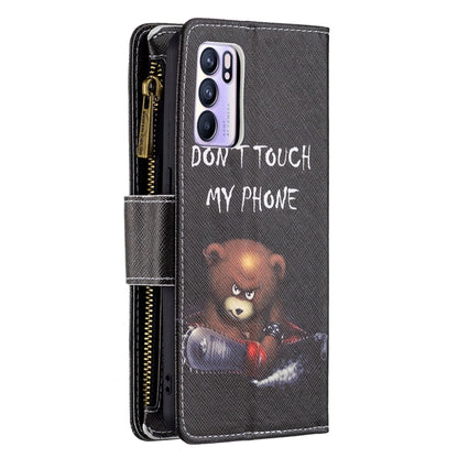 For OPPO Reno6 5G Colored Drawing Pattern Zipper Horizontal Flip Leather Case with Holder & Card Slots & Wallet(Bear) - OPPO Cases by buy2fix | Online Shopping UK | buy2fix