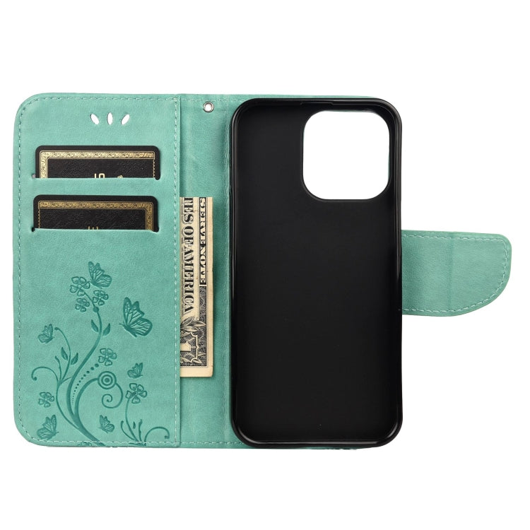 For iPhone 13 Pro Butterfly Flower Pattern Horizontal Flip Leather Case with Holder & Card Slots & Wallet (Green) - iPhone 13 Pro Cases by buy2fix | Online Shopping UK | buy2fix