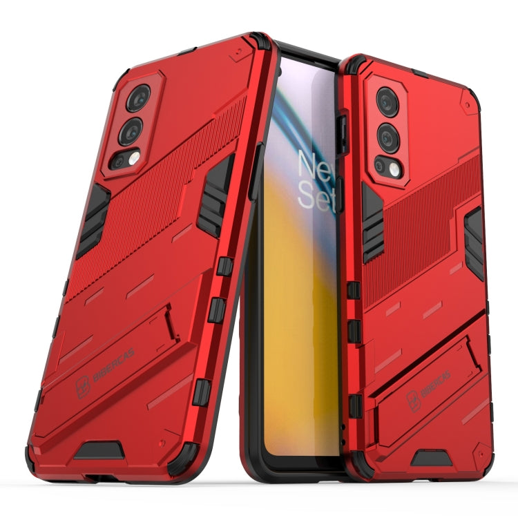 For OnePlus Nord 2 5G Punk Armor 2 in 1 PC + TPU Shockproof Case with Invisible Holder(Red) - OnePlus Cases by buy2fix | Online Shopping UK | buy2fix