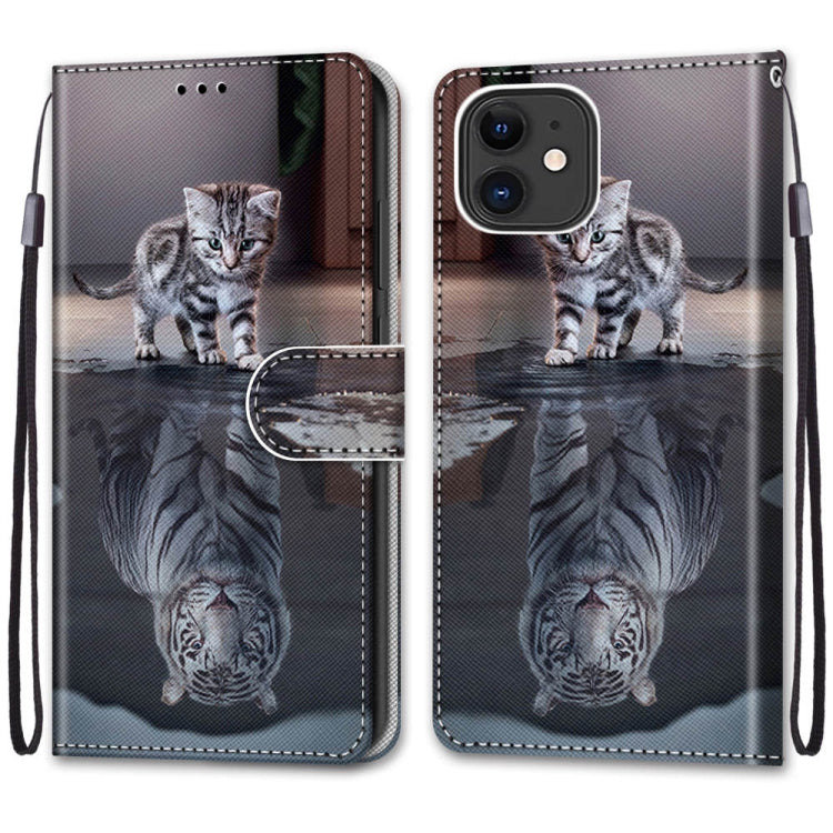 For iPhone 13 Coloured Drawing Cross Texture Horizontal Flip PU Leather Case with Holder & Card Slots & Wallet & Lanyard(Cat Becomes Tiger) - iPhone 13 Cases by buy2fix | Online Shopping UK | buy2fix