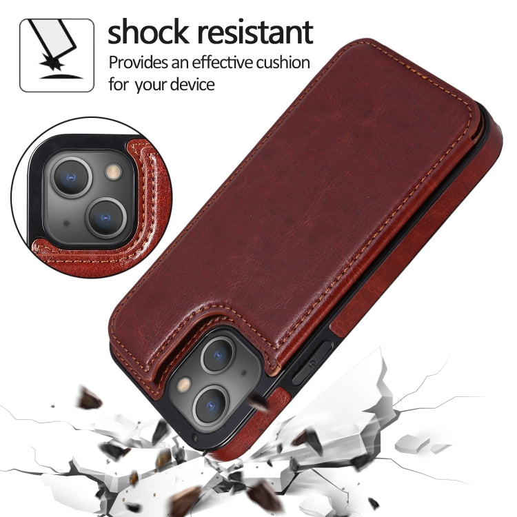 For iPhone 13 Pro Max Double Buckle Shockproof PU Protective Case with Card Slots & Holder (Brown) - iPhone 13 Pro Max Cases by buy2fix | Online Shopping UK | buy2fix