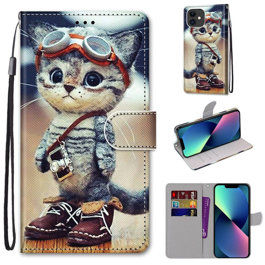 For iPhone 13 mini Coloured Drawing Cross Texture Horizontal Flip PU Leather Case with Holder & Card Slots & Wallet & Lanyard (Leather Shoes Cat) - iPhone 13 mini Cases by buy2fix | Online Shopping UK | buy2fix