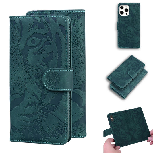 For iPhone 13 Pro Max Tiger Embossing Pattern Horizontal Flip Leather Case with Holder & Card Slots & Wallet (Green) - iPhone 13 Pro Max Cases by buy2fix | Online Shopping UK | buy2fix