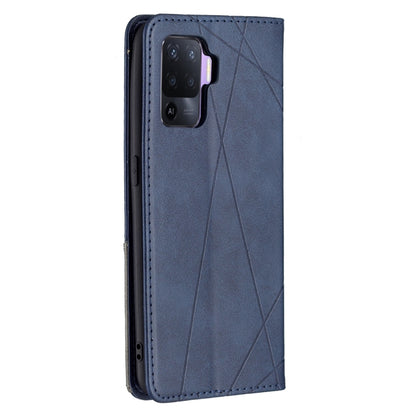 For OPPO A94 4G / Reno 5F / F19 Pro Rhombus Texture Horizontal Flip Magnetic Leather Case with Holder & Card Slots(Blue) - OPPO Cases by buy2fix | Online Shopping UK | buy2fix