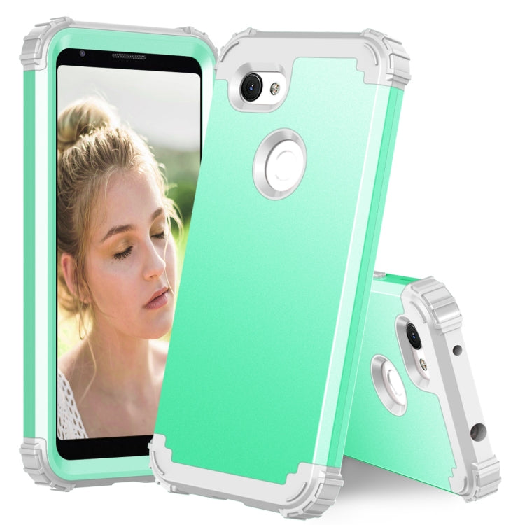 For Google Pixel 3a 3 in 1 Shockproof PC + Silicone Protective Case(Mint Green + Grey) - Google Cases by buy2fix | Online Shopping UK | buy2fix