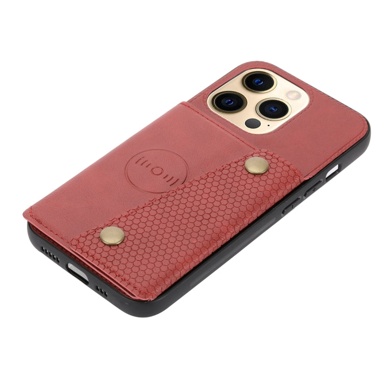 For iPhone 13 Pro Double Buckle PU + TPU Shockproof Magnetic Protective Case with Card Slot & Holder (Red) - iPhone 13 Pro Cases by buy2fix | Online Shopping UK | buy2fix