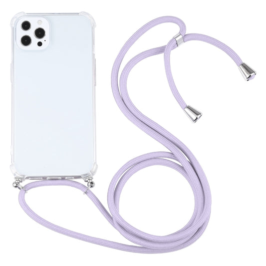 For iPhone 13 Pro Max Four-corner Shockproof Transparent TPU Protective Case with Lanyard (Light Purple) - iPhone 13 Pro Max Cases by buy2fix | Online Shopping UK | buy2fix
