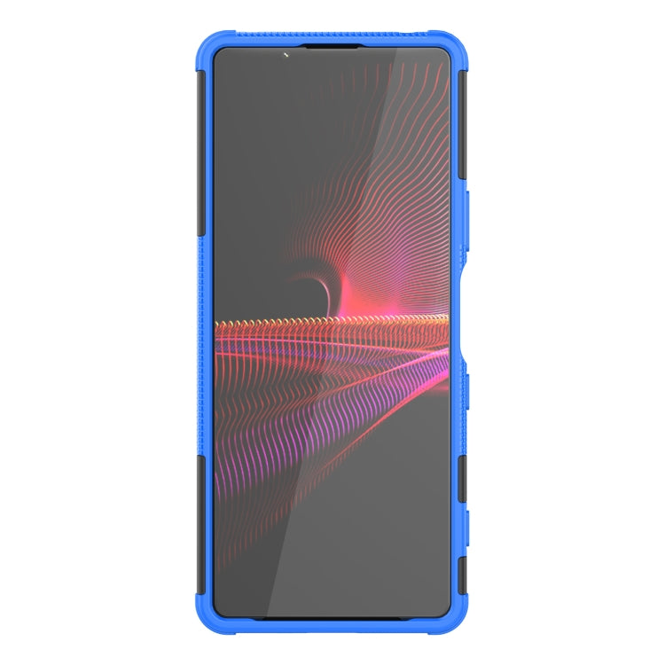 For Sony Xperia 1 III Tire Texture Shockproof TPU+PC Protective Case with Holder(Blue) - Sony Cases by buy2fix | Online Shopping UK | buy2fix