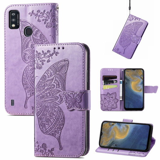 Butterfly Love Flowers Embossed Horizontal Flip Leather Case with Holder & Card Slots & Wallet & Lanyard For ZTE Blade A51(Light Purple) - ZTE Cases by buy2fix | Online Shopping UK | buy2fix