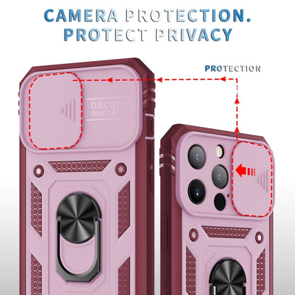 For iPhone 13 Pro Max Sliding Camera Cover Design TPU + PC Protective Case with 360 Degree Rotating Holder & Card Slot (Pink+Dark Red) - iPhone 13 Pro Max Cases by buy2fix | Online Shopping UK | buy2fix