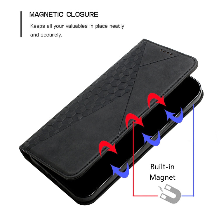 For iPhone 12 / 12 Pro Diamond Pattern Splicing Skin Feel Magnetic Horizontal Flip Leather Case with Card Slots & Holder & Wallet(Black) - iPhone 12 / 12 Pro Cases by buy2fix | Online Shopping UK | buy2fix