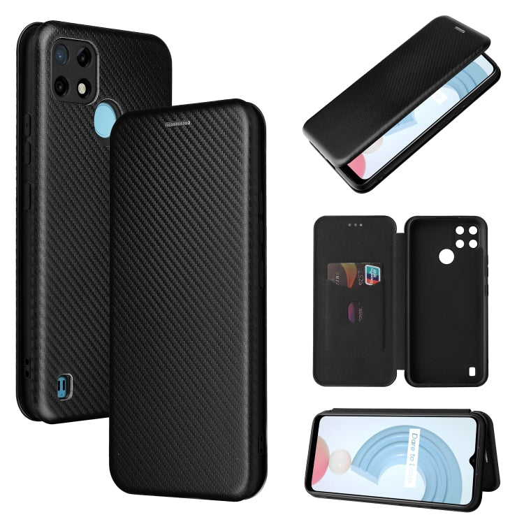 For OPPO Realme C21Y Carbon Fiber Texture Horizontal Flip TPU + PC + PU Leather Case with Card Slot(Black) - Realme Cases by buy2fix | Online Shopping UK | buy2fix