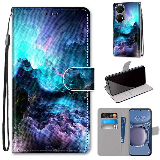 For Huawei P50 Coloured Drawing Cross Texture Horizontal Flip PU Leather Case with Holder & Card Slots & Wallet & Lanyard(Colorful Clouds) - Huawei Cases by buy2fix | Online Shopping UK | buy2fix
