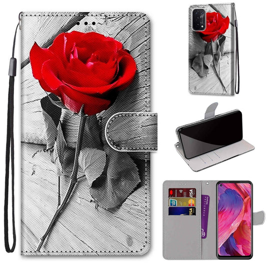 For OPPO A93 5G / A93s 5G / A54 5G / A74 5G Coloured Drawing Cross Texture Horizontal Flip PU Leather Case with Holder & Card Slots & Wallet & Lanyard(Wood Red Rose) - OPPO Cases by buy2fix | Online Shopping UK | buy2fix