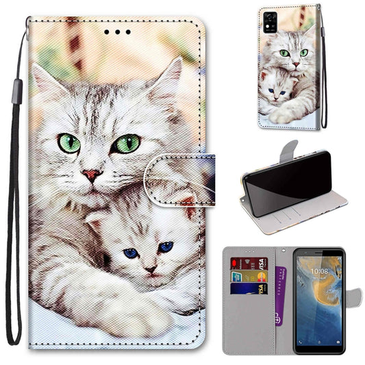 For ZTE Blade A31 Coloured Drawing Cross Texture Horizontal Flip PU Leather Case with Holder & Card Slots & Wallet & Lanyard(Big Cat Holding Kitten) - ZTE Cases by buy2fix | Online Shopping UK | buy2fix