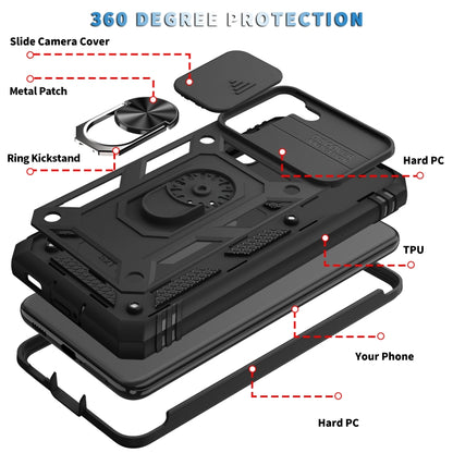 For Samsung Galaxy S21 5G Sliding Camera Cover Design TPU + PC Protective Case with 360 Degree Rotating Holder & Card Slot(Black+Black) - Galaxy S21 5G Cases by buy2fix | Online Shopping UK | buy2fix