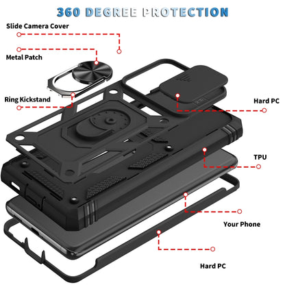 For Samsung Galaxy S21 Ultra 5G Sliding Camera Cover Design TPU + PC Protective Case with 360 Degree Rotating Holder & Card Slot(Black+Black) - Galaxy S21 Ultra 5G Cases by buy2fix | Online Shopping UK | buy2fix