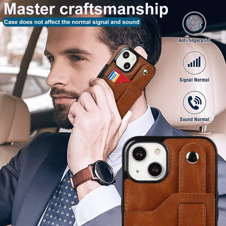 For iPhone 13 Crazy Horse Texture Shockproof TPU + PU Leather Case with Card Slot & Wrist Strap Holder(Brown) - iPhone 13 Cases by buy2fix | Online Shopping UK | buy2fix