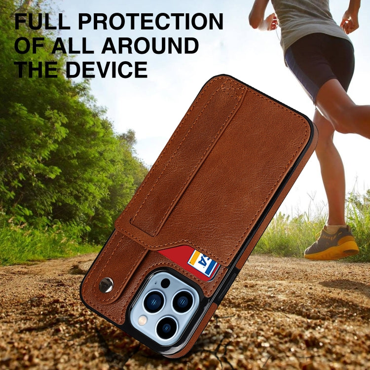 For iPhone 13 Pro Crazy Horse Texture Shockproof TPU + PU Leather Case with Card Slot & Wrist Strap Holder (Brown) - iPhone 13 Pro Cases by buy2fix | Online Shopping UK | buy2fix