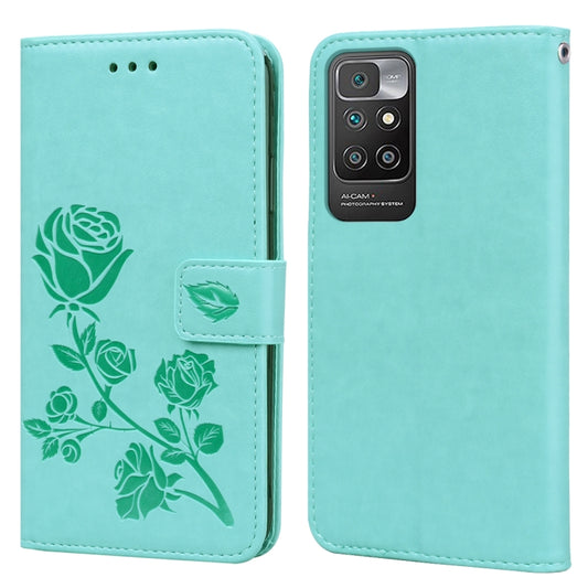 For Xiaomi Redmi 10 Rose Embossed Horizontal Flip PU Leather Case with Holder & Card Slots & Wallet(Green) - Xiaomi Cases by buy2fix | Online Shopping UK | buy2fix