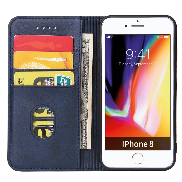 For iPhone SE 2022 / SE 2020 / 8 / 7 Calf Texture Magnetic Horizontal Flip Leather Case with Holder & Card Slots & Wallet(Blue) - iPhone SE 2022 / 2020 / 8 / 7 Cases by buy2fix | Online Shopping UK | buy2fix