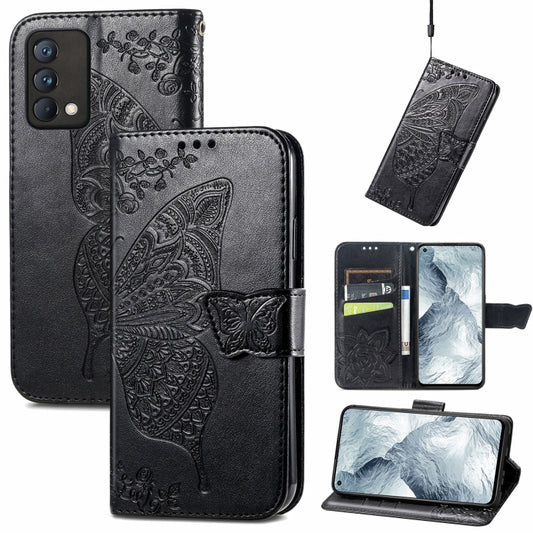 For OPPO Realme GT Master Butterfly Love Flower Embossed Horizontal Flip Leather Case with Holder & Card Slots & Wallet & Lanyard(Black) - Realme Cases by buy2fix | Online Shopping UK | buy2fix