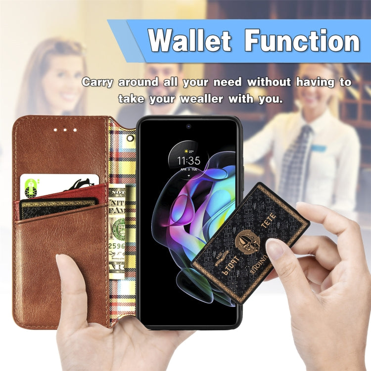 For Motorola Edge 20 Cubic Grid Pressed Horizontal Flip Magnetic PU Leather Case with Holder & Card Slots & Wallet(Brown) - Motorola Cases by buy2fix | Online Shopping UK | buy2fix
