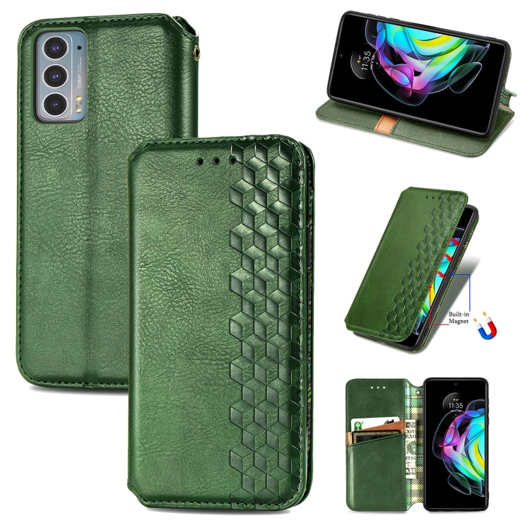 For Motorola Edge 20 Cubic Grid Pressed Horizontal Flip Magnetic PU Leather Case with Holder & Card Slots & Wallet(Green) - Motorola Cases by buy2fix | Online Shopping UK | buy2fix